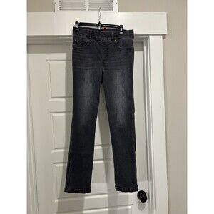 Spanx Ankle Straight Leg Jeans Black Washed Pull On Denim Womens Medium Modern